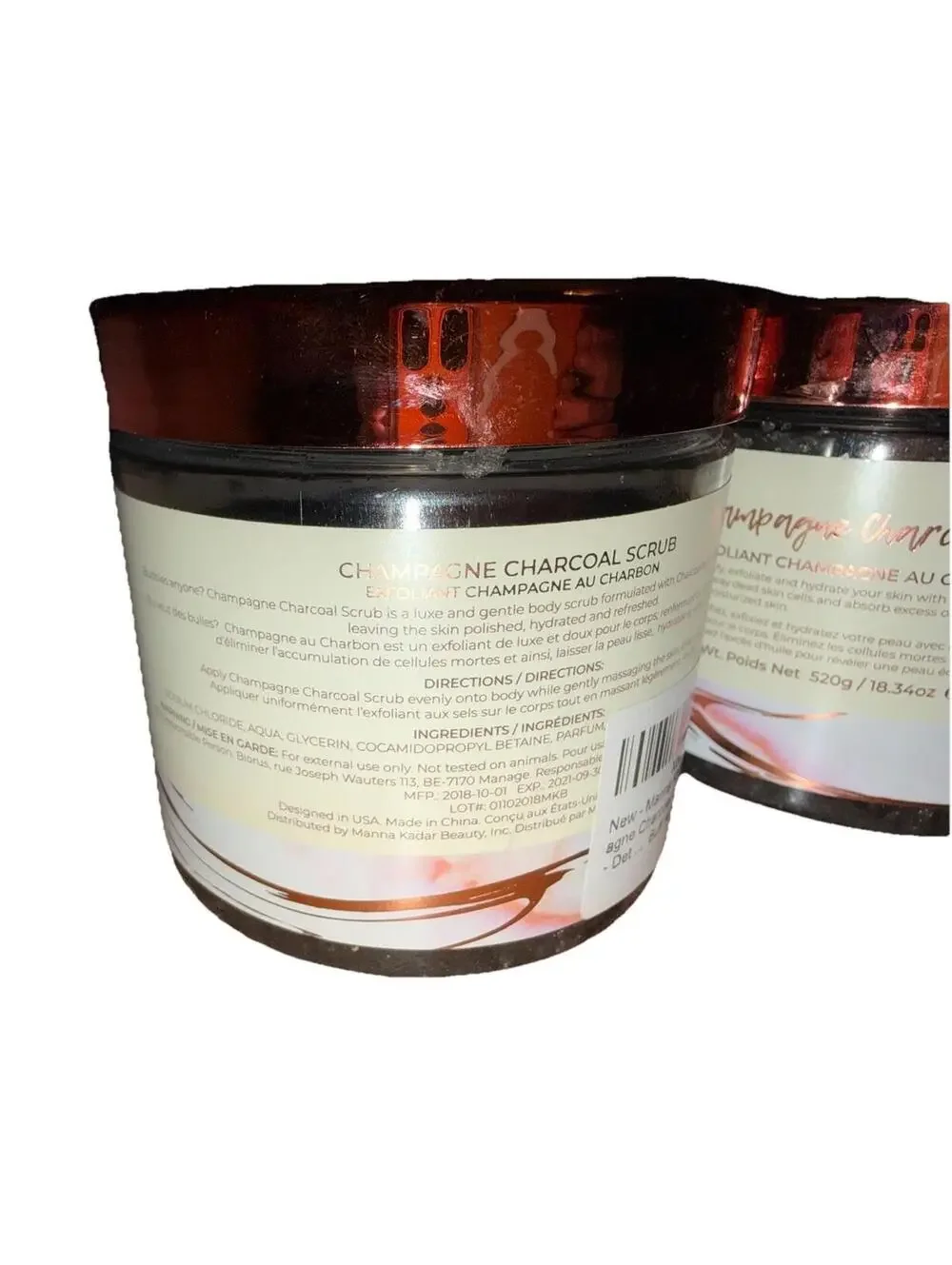 Lot Of Two (2) Manna Kadar Relax Champagne Charcoal Scrub New Sealed 18.34 oz